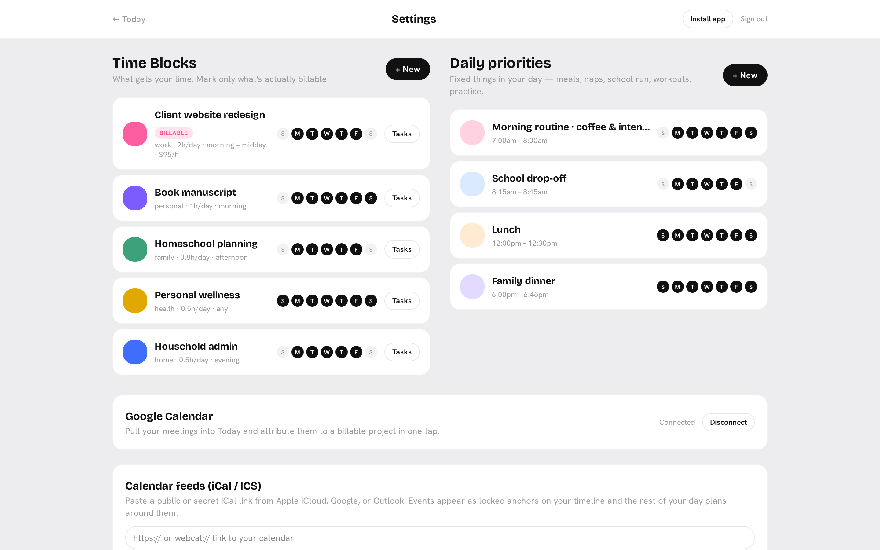 The Mother projects and billing on desktop